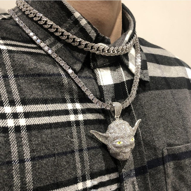 Hip Hop Yoda Master Pendant Necklace with Zirconia