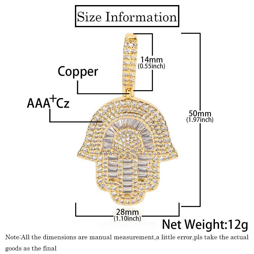Hip Hop Copper Inlaid Zircon Small Size Palm Pendant Real Gold Plated Necklace