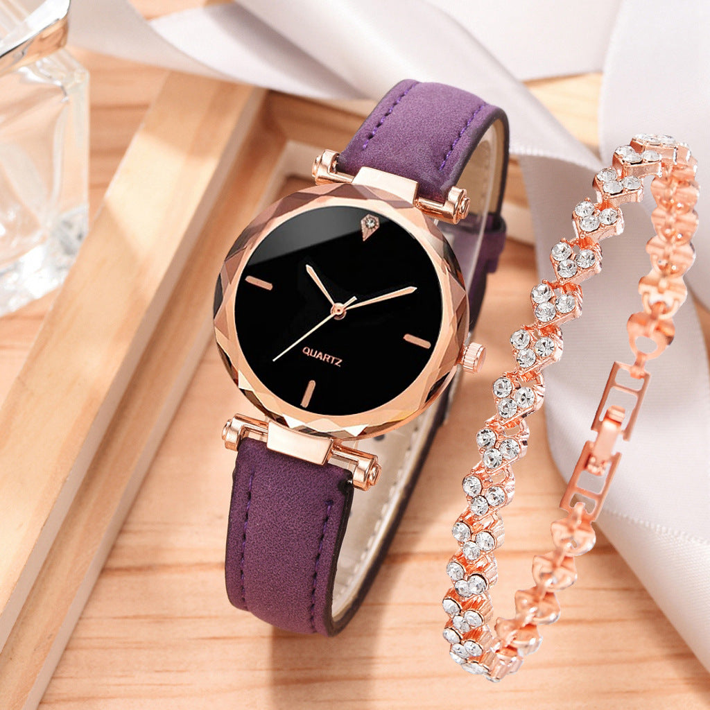 Fashionable Women's Casual Quartz Watch Set with Leather Band