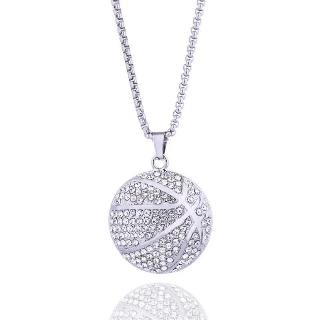 Hip-Hop Gold Diamond Basketball Pendant Necklace