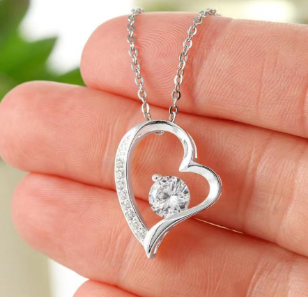 Silver Heart Pendant Necklace with Diamonds for Women