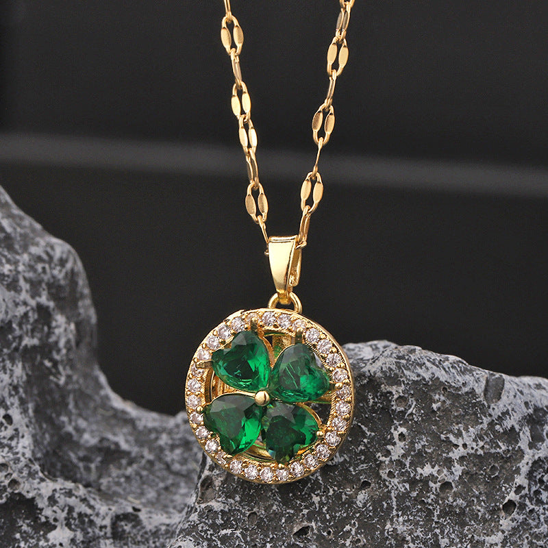 Emerald Green Four-leaf Clover Pendant Necklace
