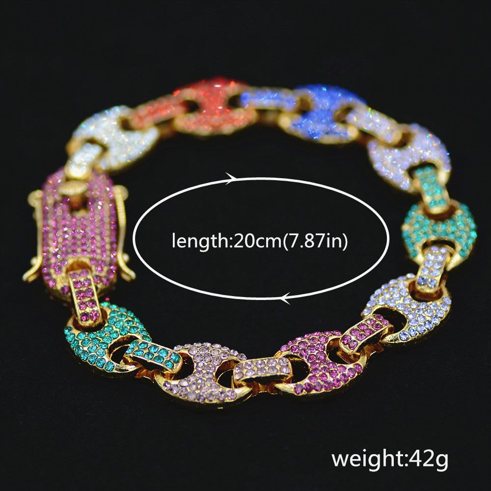 Colorful Diamond-studded Hip Hop Men's Cuban Bracelet