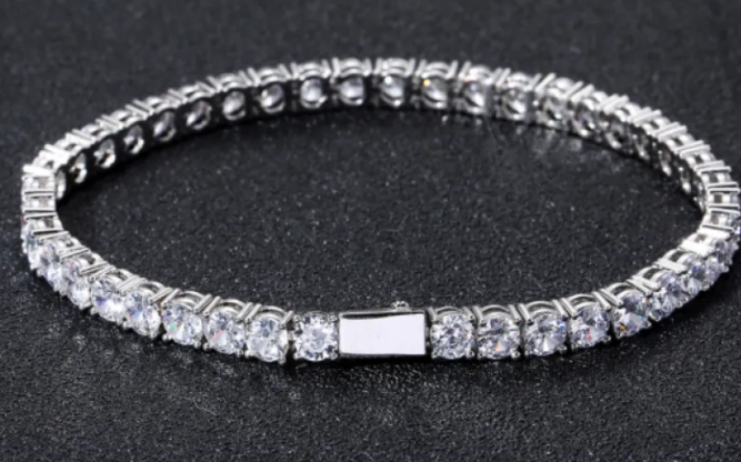 Hip Hop Spring Buckle Single Row Tennis Chain Bracelet