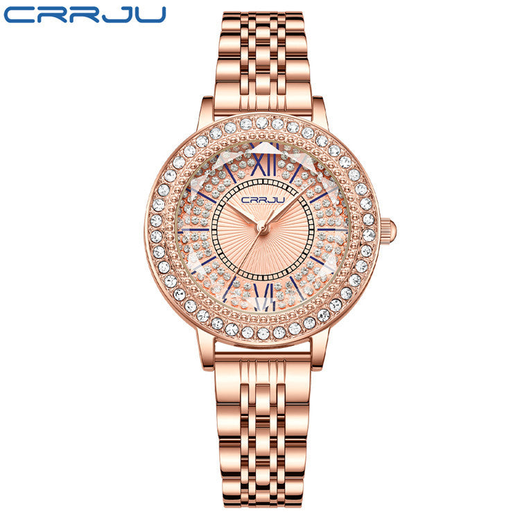 CRRJU Women's Diamond-Studded Steel Band Watch