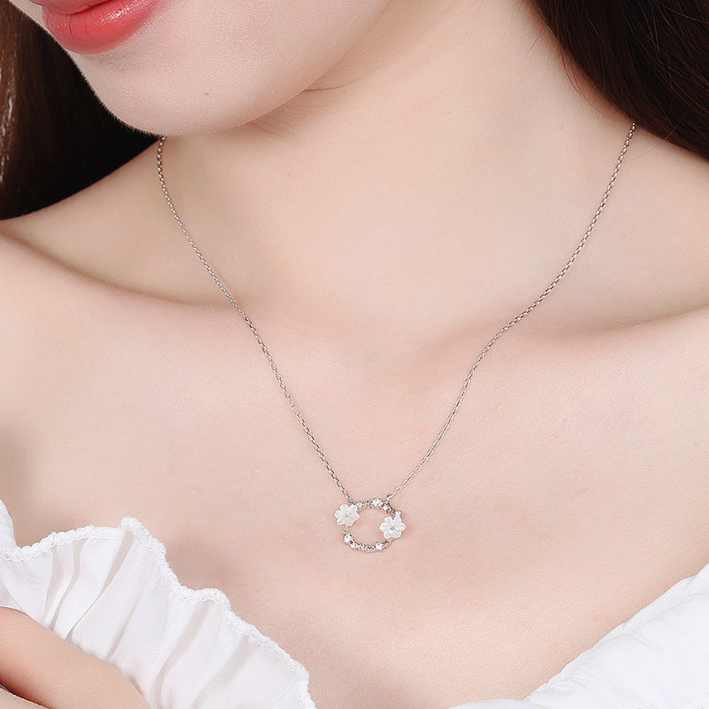 S925 Silver Necklace with Flower Pendant and Chain