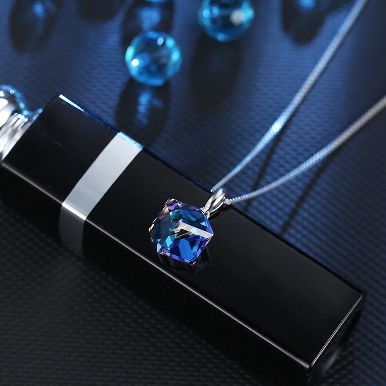 S925 Silver Austrian Crystal Love Cube Necklace