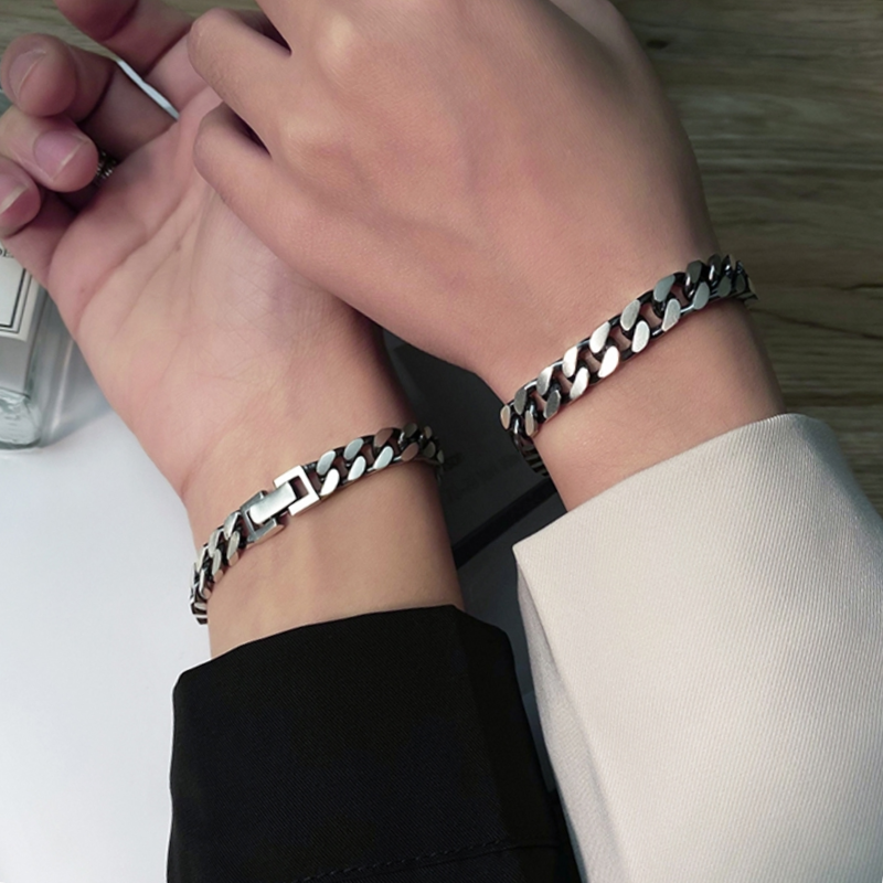 Thick Titanium Steel Cuban Bracelet for Couples
