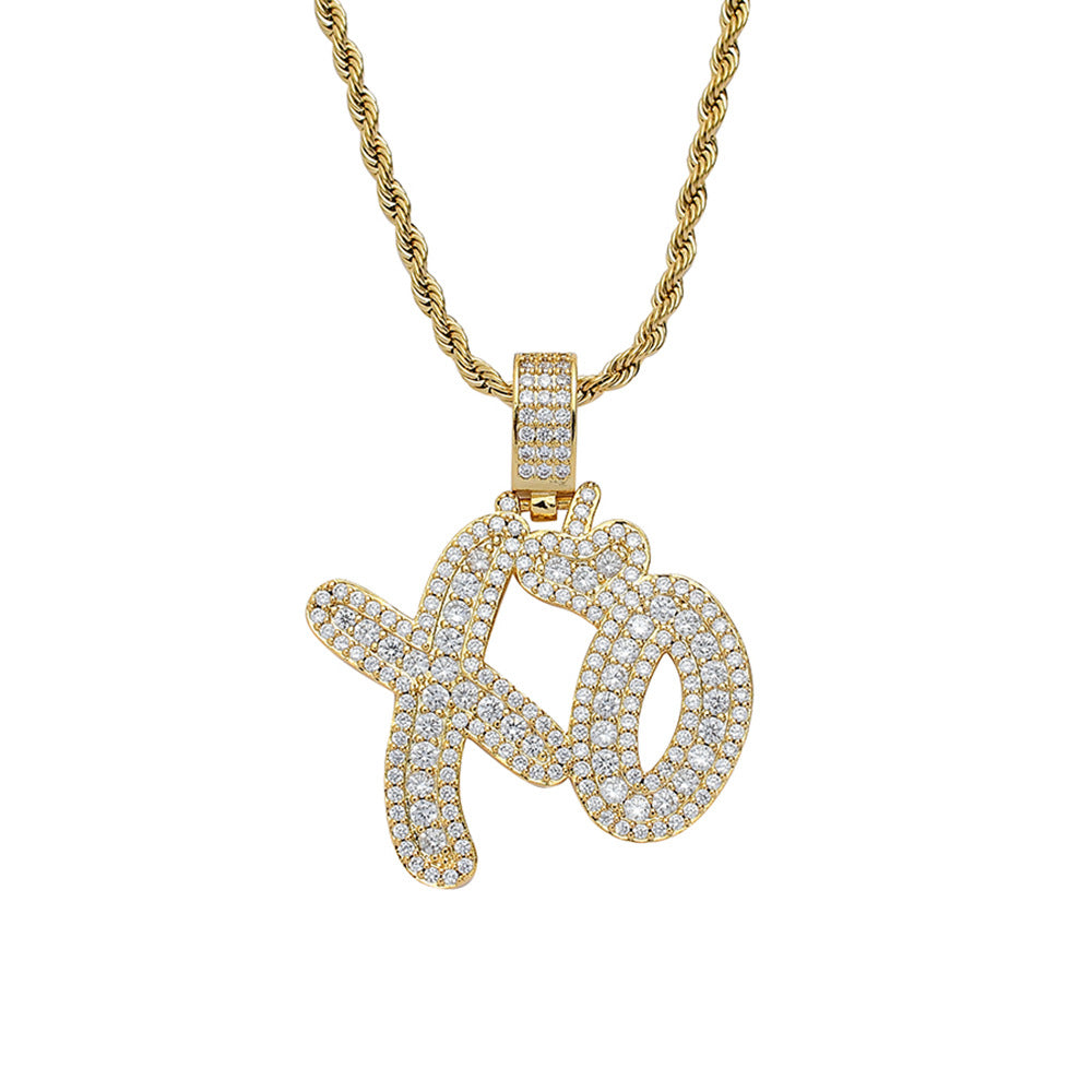 Hip Hop Jewelry Copper XO Pendant with Zircon Necklace