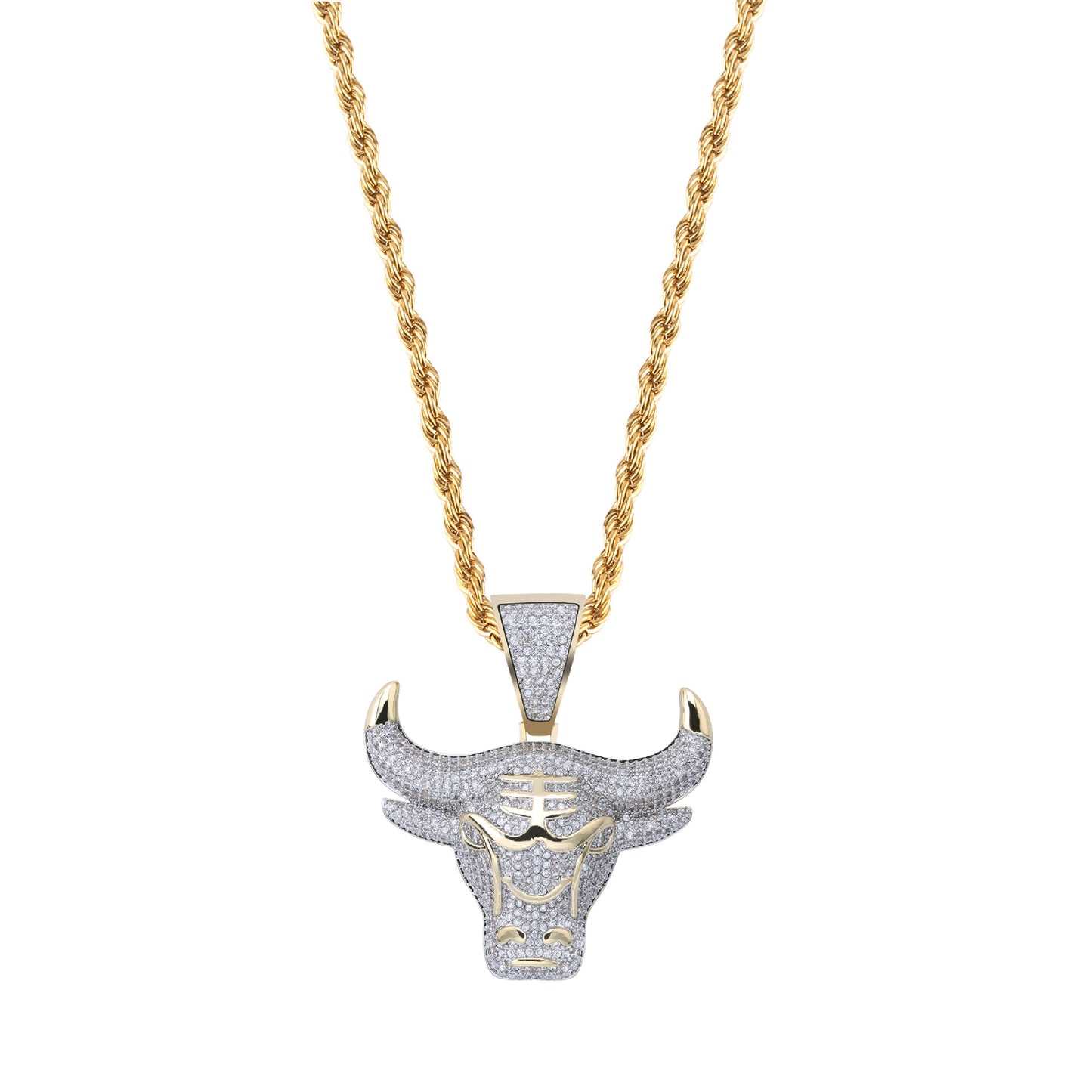 Hip Hop Bull Head Pendant Necklace with Zircon Stones