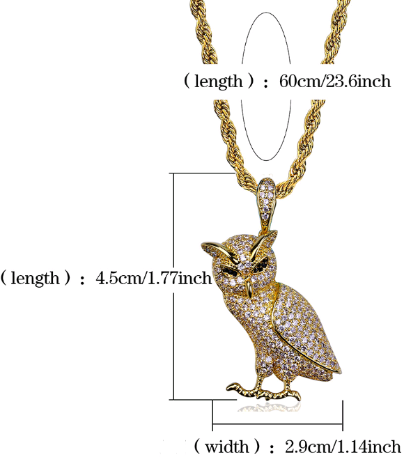 Gold-Plated Zircon Owl Pendant Hip-Hop Necklace