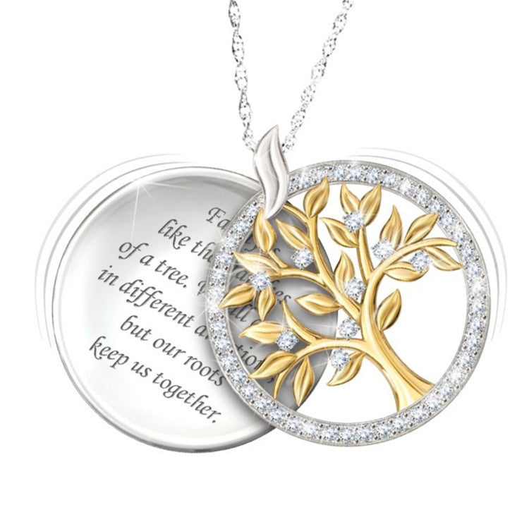Tree of Life Necklace with Engraved Gold Religious Tag