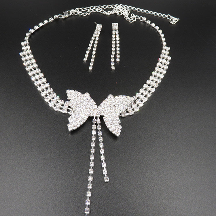 Bridal Jewelry Set with Rhinestone Necklace and Earrings