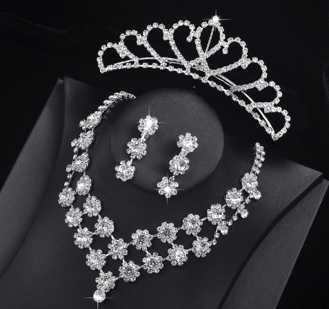 Pearl and Rhinestone Bridal Jewelry Set with Necklace and Earrings