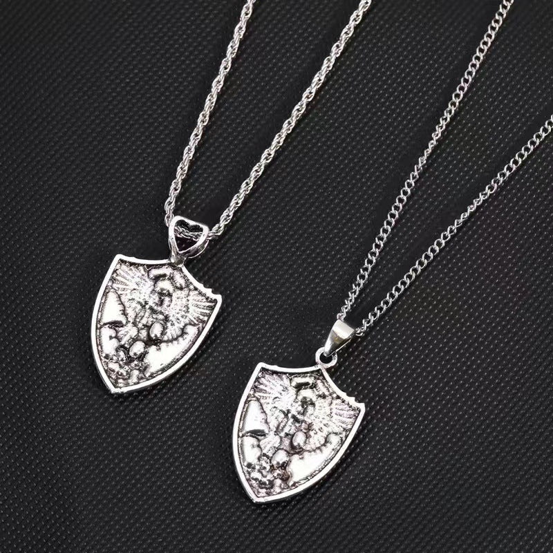 Shield Pendant Necklace with Cartoon Character Wings