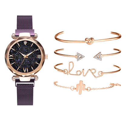 Starry Sky Watch and Bracelet Set for Women