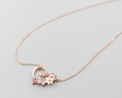 Japanese Style S925 Silver Shell Zircon Heart Necklace