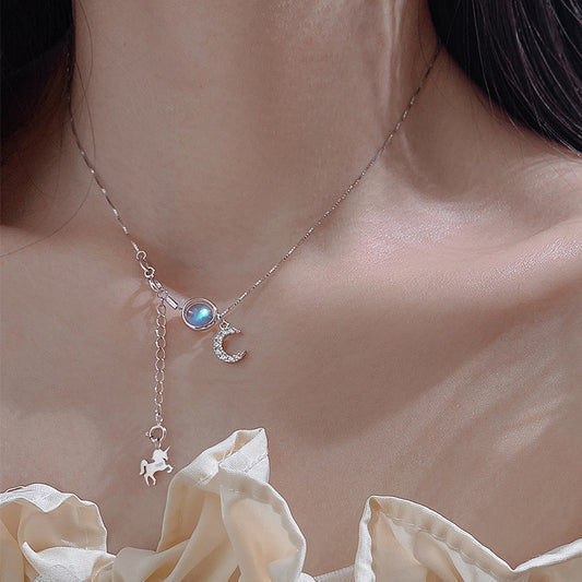 S925 Silver Korean Style Zircon Moon Pendant Necklace