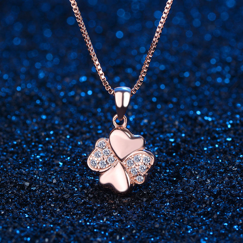 925 Silver Four Leaf Clover Micro-Paved Necklace