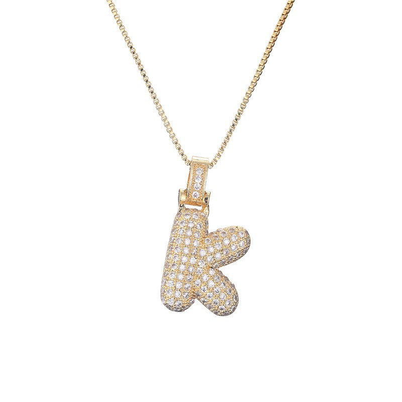 Hip Hop Letter Pendant Necklace with Zircon for Women