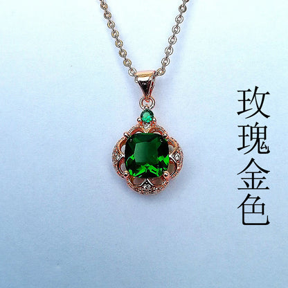 Square Emerald Pendant with Zirconia Crystal Necklace