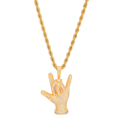 Hip-Hop Style "I Love You" Gesture Pendant with Zirconia
