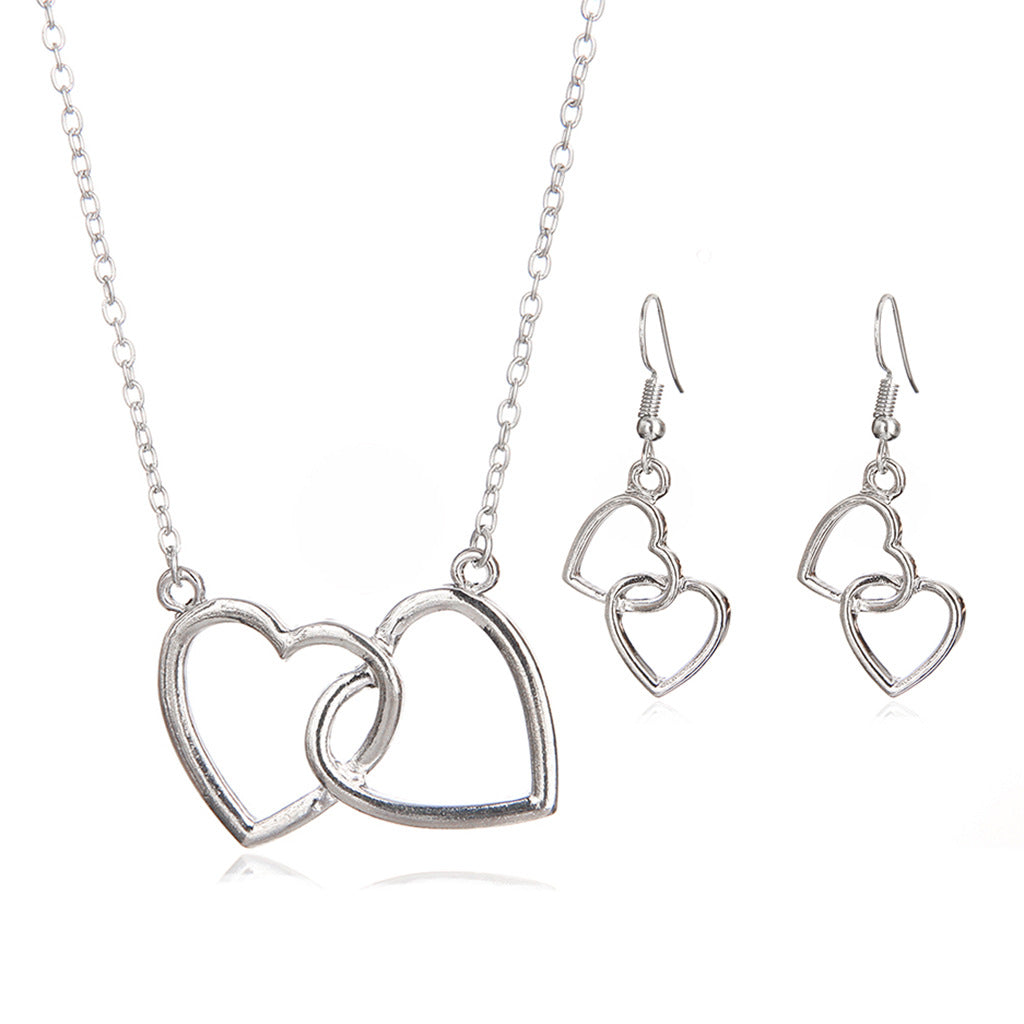 Double Heart Necklace and Earring Set for Women