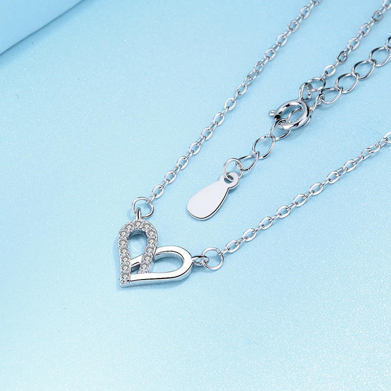 S925 Silver Heart Necklace with Diamonds for Women