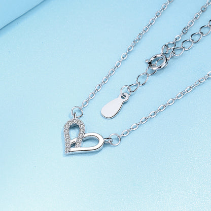 S925 Silver Heart Necklace with Diamonds for Women