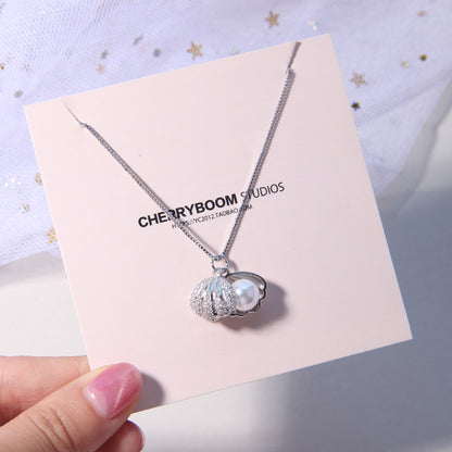 S925 Silver Necklace with Shell and Pearl Accents
