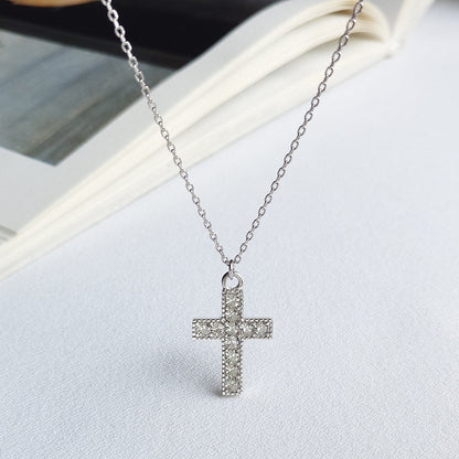 S925 Silver Cross Pendant Necklace with Diamonds