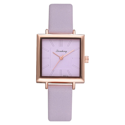 Fashionable Women's Square Watch with Leather Strap