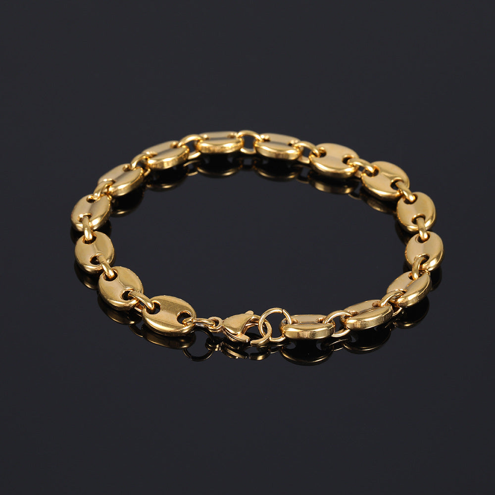 Coffee Bean Pig Nose Chain Bracelet, Stainless Steel Hip-Hop Jewelry