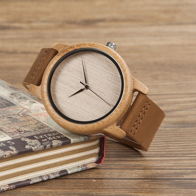 BOBO BIRD Bamboo Wood Watch with Genuine Leather Strap