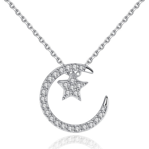 925 Silver Necklace for Students with Star and Moon Pendant