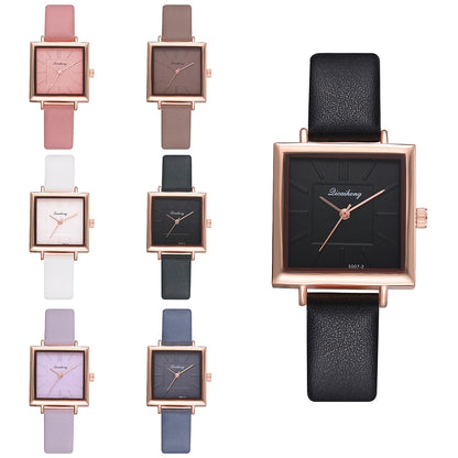Fashionable Women's Square Watch with Leather Strap