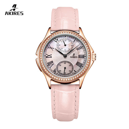 Stylish Women's Stainless Steel Quartz Watch with Leather Band