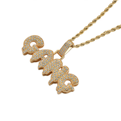 GANG Letter Hip Hop Pendant Necklace with Zirconia