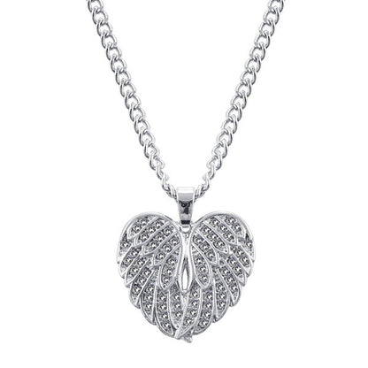 Angel Wing Pendant Necklace with Heart Shaped Design
