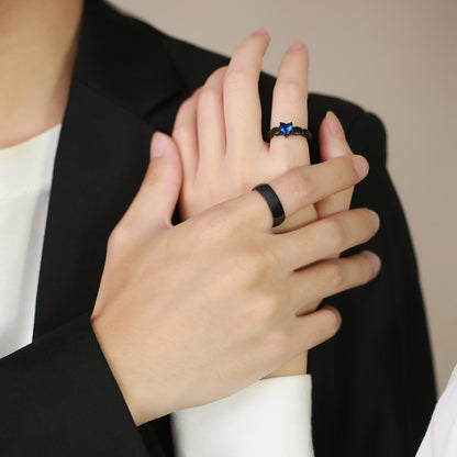 Titanium Steel Couple Rings with Black and Blue Zirconium