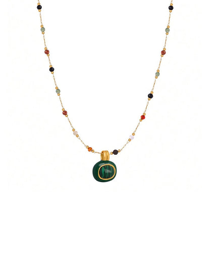 Karmiir Womens Pendant Necklace Beaded Natural Stones with Malachite Pendant -18K Gold-Plated Non-tarnish Necklace 18" Layering jewelry (multicolour necklace + green pendant)
