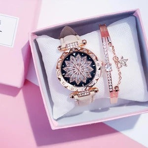 Fashionable Waterproof Women's Quartz Watch Set with Bracelet