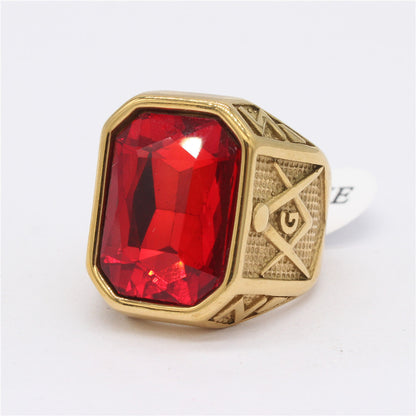 Retro Masonic Gem Titanium Steel Men's Ring