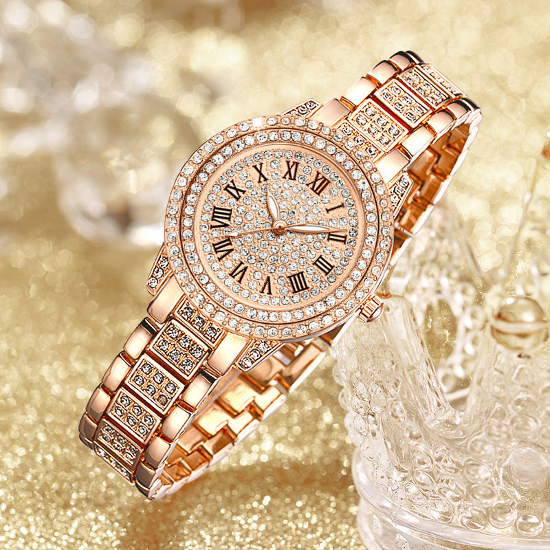 Luxury Roman Numeral Diamond Cuban Link Bracelet with Watch