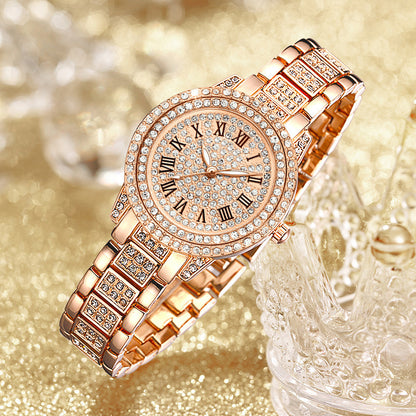 Luxury Roman Numeral Diamond Cuban Link Bracelet with Watch