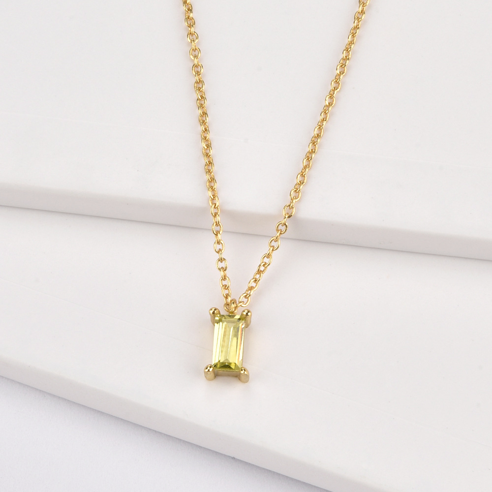 S925 Sterling Silver Rectangular Stone Pendant Necklace