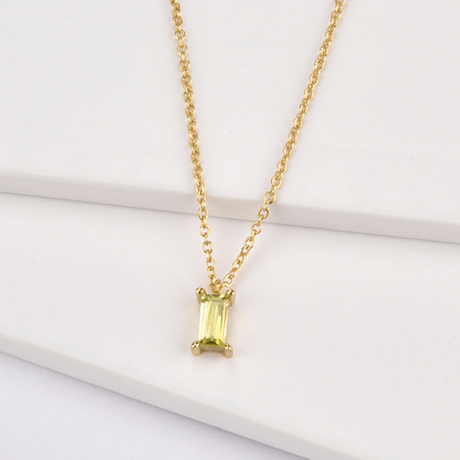 S925 Sterling Silver Rectangular Stone Pendant Necklace