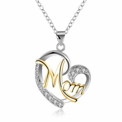 Mom's Heart-Shaped Crystal Pendant Necklace with Diamonds