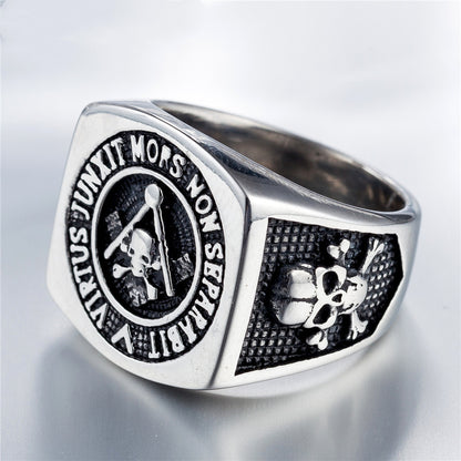 Masonic Logo Ghost Head Titanium Steel Men's Ring