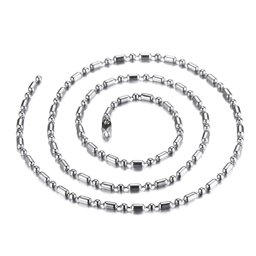 SINLEO Stainless Steel Bead Ball Chain Necklace for Men Women Silver Bamboo Dog Tag Link Chains 3mm 24 Inches